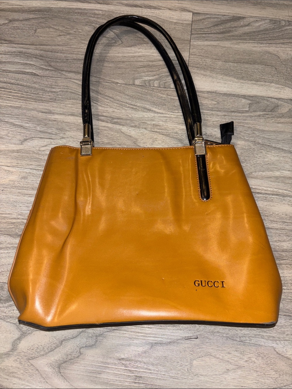 Gucci Yellow-Brown Leather Tote with Black Handles
